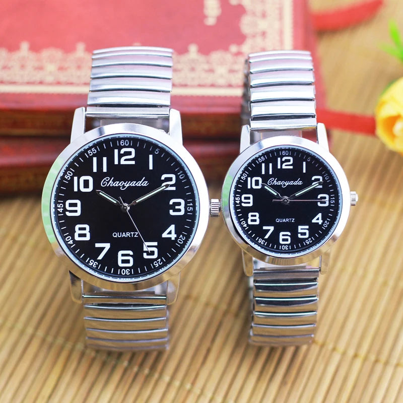 2024 Men Women Couple Lovers Flexible Elastic Strap Quartz Watch Simple Stainless Steel Electronic Luminous Hands Wristwatches