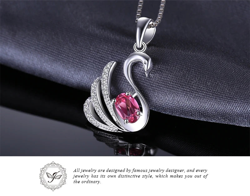 JewelryPalace Swan Oval Natural Pink Topaz 925 Sterling Silver Pendant Necklace for Woman Gemstone Fine Jewelry Without Chain