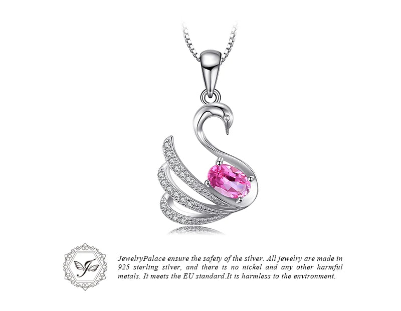 JewelryPalace Swan Oval Natural Pink Topaz 925 Sterling Silver Pendant Necklace for Woman Gemstone Fine Jewelry Without Chain