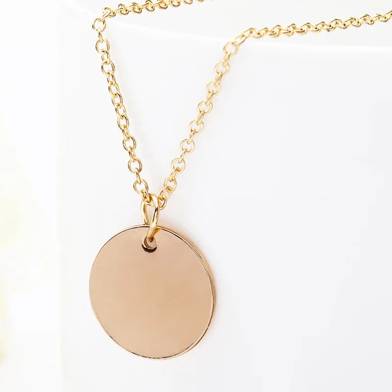 Simple Little Round Metallic Medal Golden Silver Plated Necklace Choker for Women