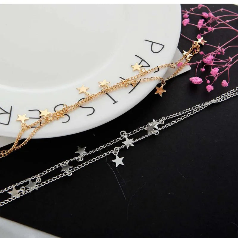 Fashion Star Tassel Chokers Necklaces for Women Short Chain Heart Pendant Necklace Female Simple Silver Golden Color Jewelry