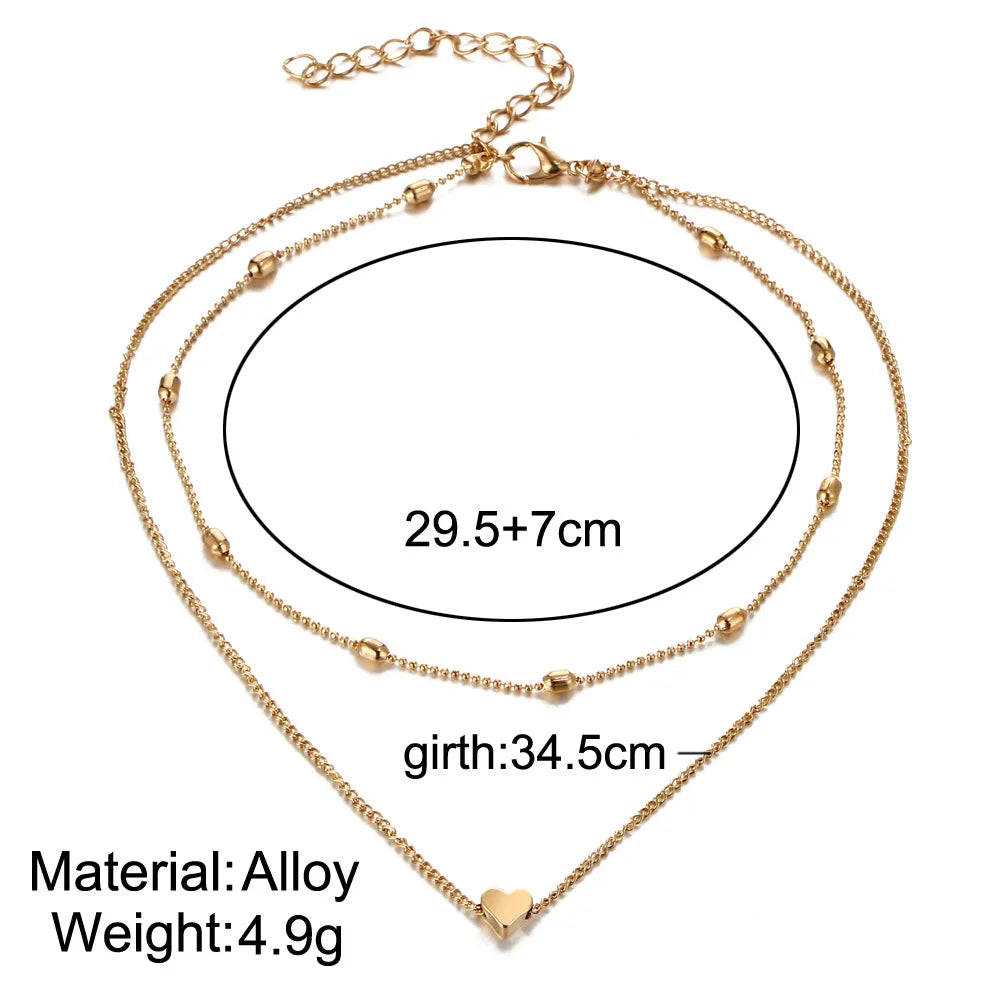 simple Golden Love Heart Necklace For Women Multi-layer Ball Neck Necklace Collier Necklace Ras Du Cou Femme Statement Necklace