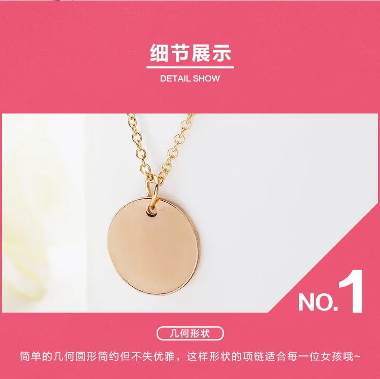 Simple Little Round Metallic Medal Golden Silver Plated Necklace Choker for Women