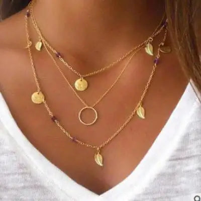 simple Golden Love Heart Necklace For Women Multi-layer Ball Neck Necklace Collier Necklace Ras Du Cou Femme Statement Necklace