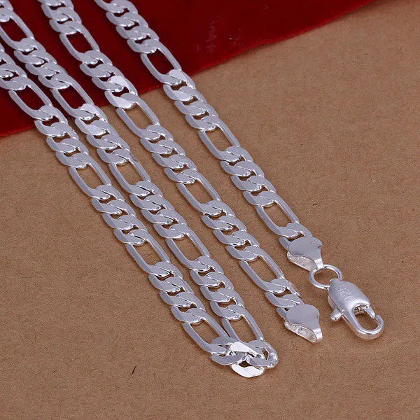 wholesale high quality Mens 6MM flat chain 925 Sterling silver Necklace Fashion Jewelry women men solid  wedding gift