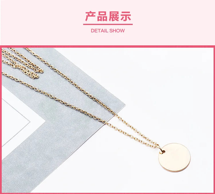 Simple Little Round Metallic Medal Golden Silver Plated Necklace Choker for Women