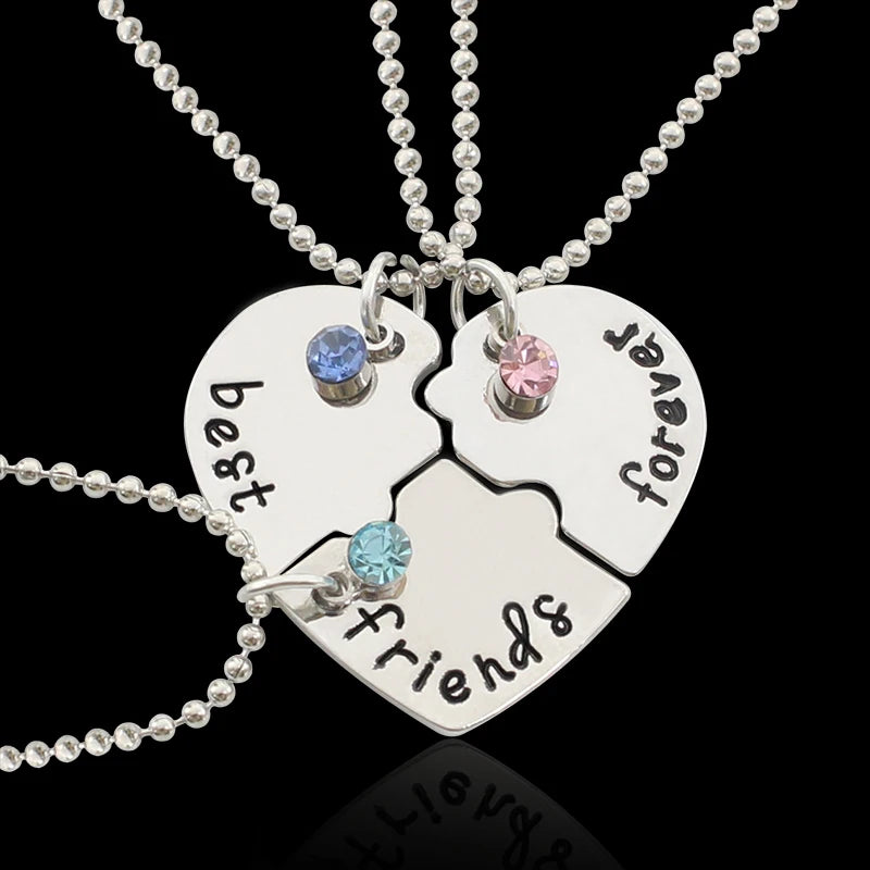 3 Pieces / Set Of Best Friends Forever Letter Pendant Commemorative Friendship 3 Color Rhinestone Chain Necklace