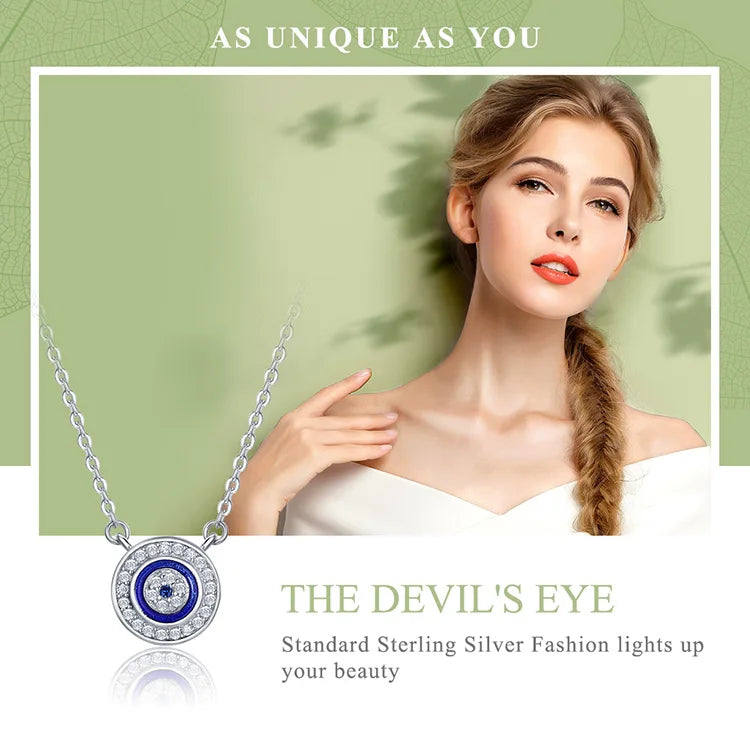 BAMOER Hot Sale 100% 925 Sterling Silver Blue Lucky Eye Guardian Eye Pendant Necklace for Women Clear CZ Fine Jewelry SCN165