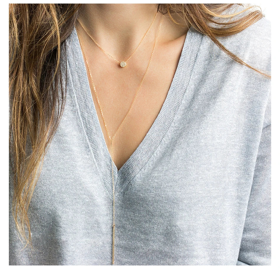 e-Manco Korean Style Women Gold Color Stainless Steel Necklace Fashion Layered Necklace Jewelry