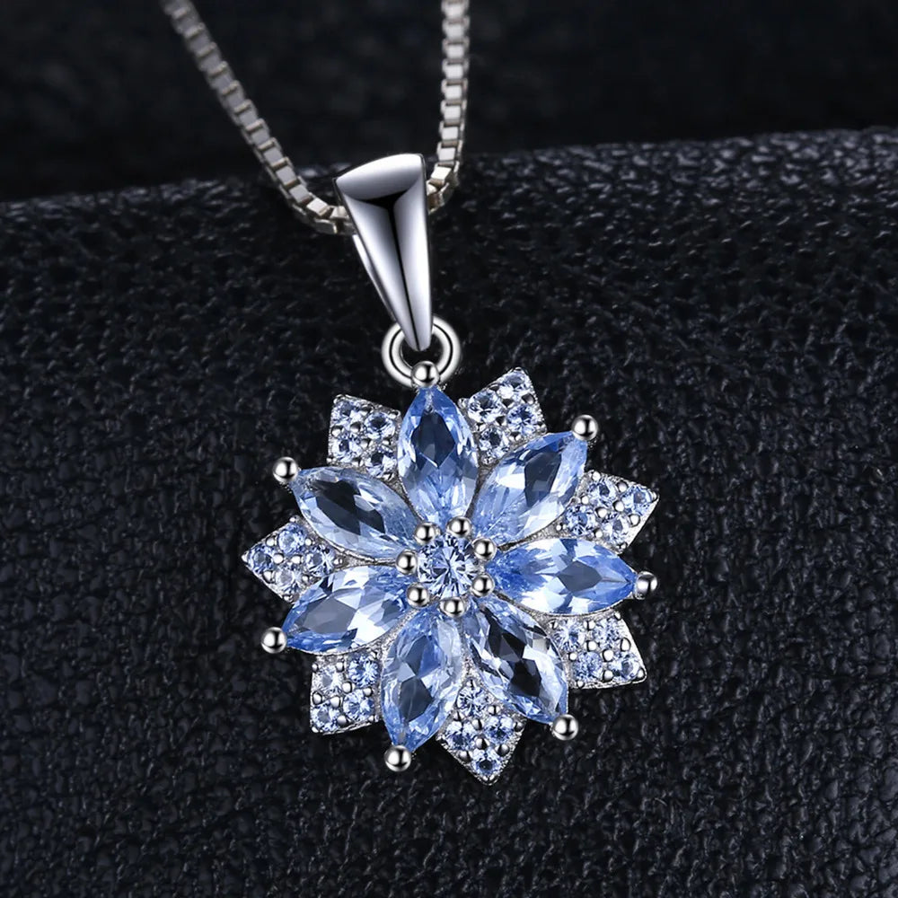 JewelryPalace Flower 1.2ct Created Blue Spinel 925 Sterling Silver Pendant Necklace for Woman Fashion Gift Fine Jewelry No Chain