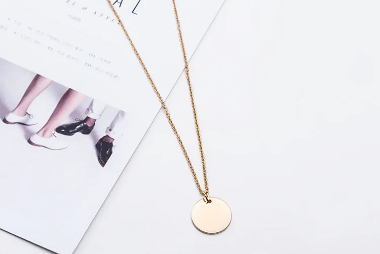 Simple Little Round Metallic Medal Golden Silver Plated Necklace Choker for Women