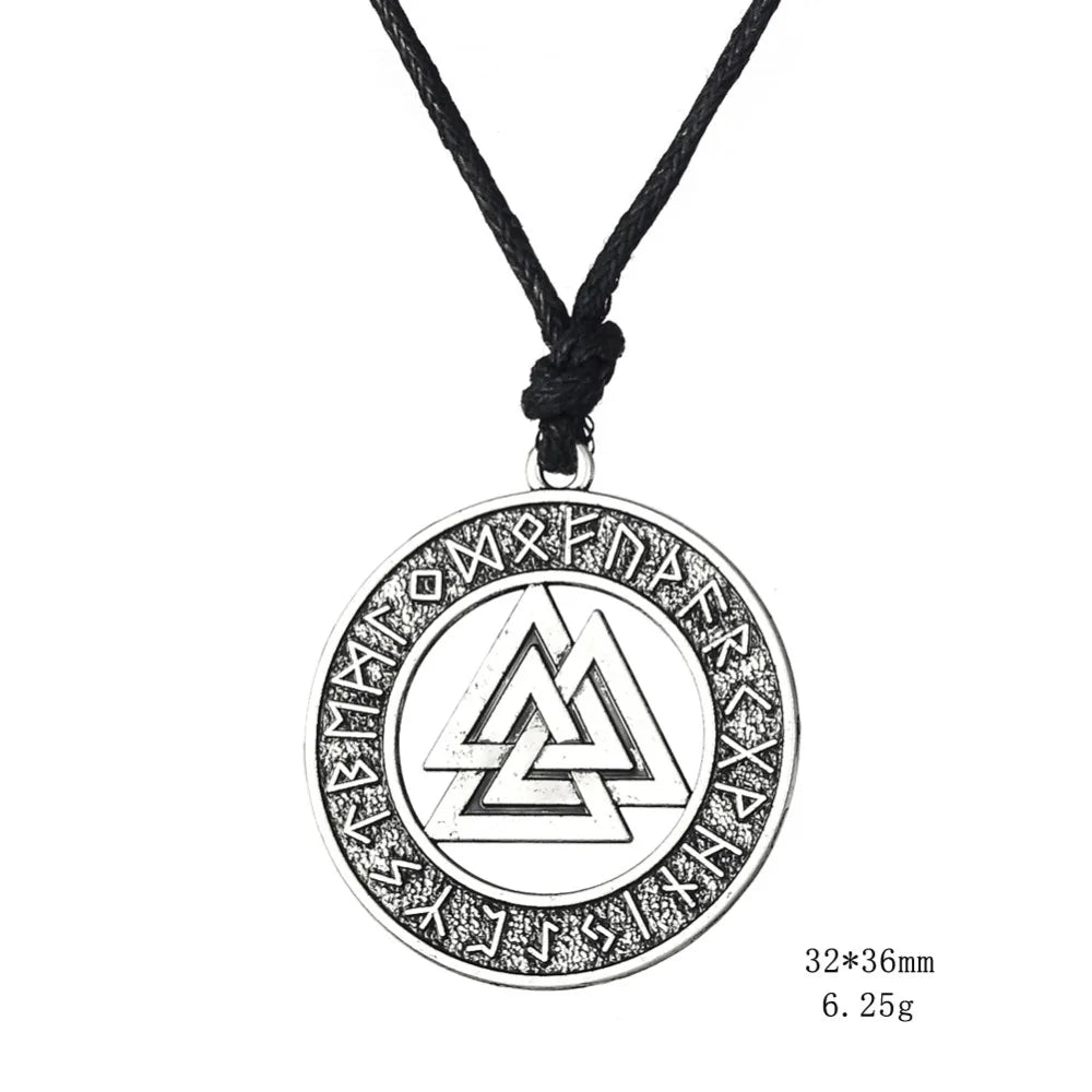 Teamer Vintage Men Ethnic Viking Necklace Warrior Scandinavian Amulet Valknut Odin's Symbol of Norse Runes Pendant Necklace