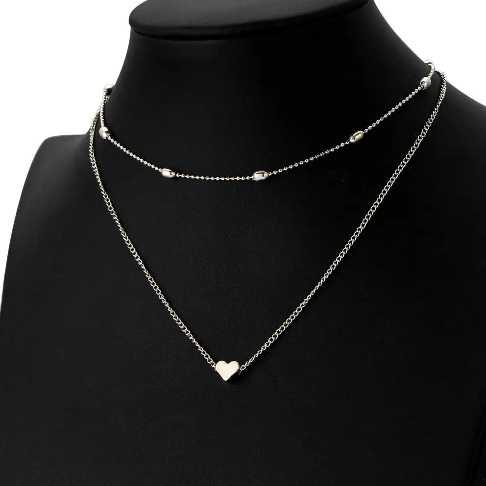 simple Golden Love Heart Necklace For Women Multi-layer Ball Neck Necklace Collier Necklace Ras Du Cou Femme Statement Necklace