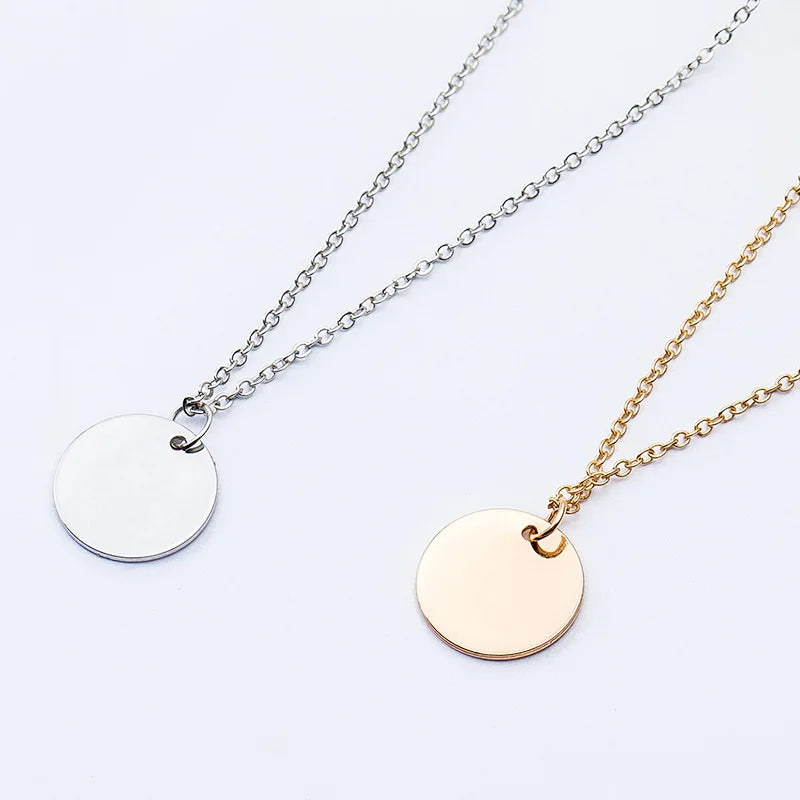 Simple Little Round Metallic Medal Golden Silver Plated Necklace Choker for Women