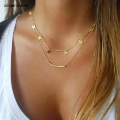 simple Golden Love Heart Necklace For Women Multi-layer Ball Neck Necklace Collier Necklace Ras Du Cou Femme Statement Necklace