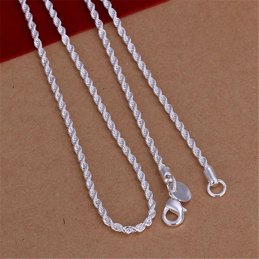 16-24INCHES Free shipping Beautiful fashion Elegant silver color women men 2MM chain cute Rope Necklace Can for pendant ,N226