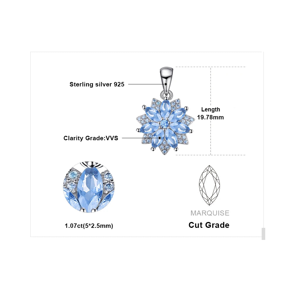 JewelryPalace Flower 1.2ct Created Blue Spinel 925 Sterling Silver Pendant Necklace for Woman Fashion Gift Fine Jewelry No Chain