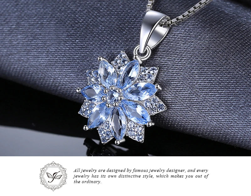 JewelryPalace Flower 1.2ct Created Blue Spinel 925 Sterling Silver Pendant Necklace for Woman Fashion Gift Fine Jewelry No Chain