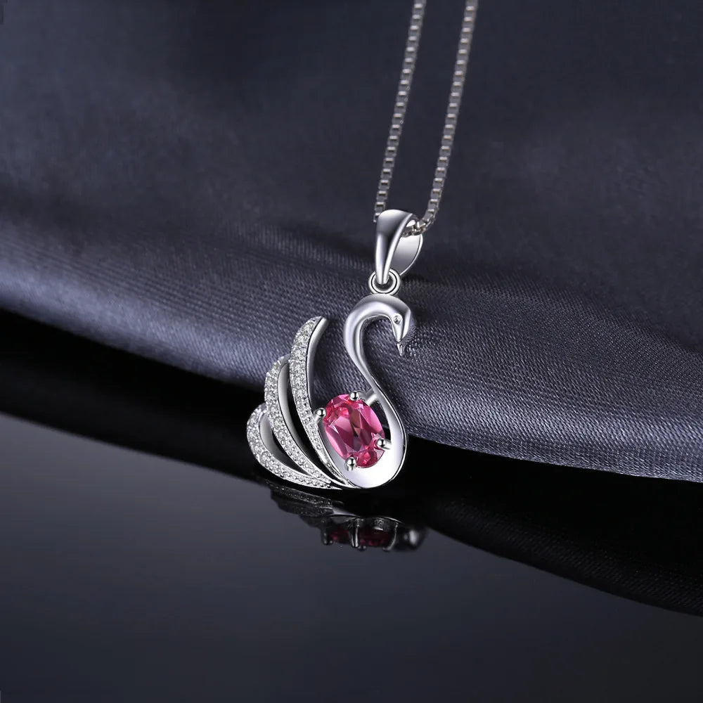 JewelryPalace Swan Oval Natural Pink Topaz 925 Sterling Silver Pendant Necklace for Woman Gemstone Fine Jewelry Without Chain