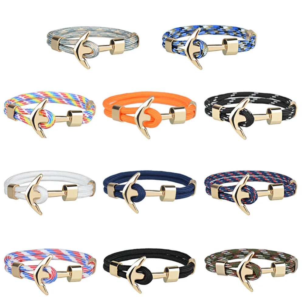 Kirykle Hot Sale Couple Bracelets Fashion Alloy Anchor Bracelets Bangles Braided Polyester Rope Bracelets For Women Men Gifts