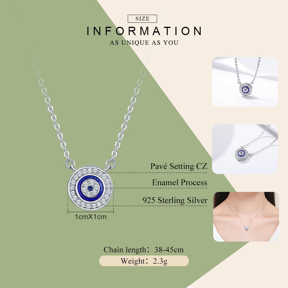 BAMOER Hot Sale 100% 925 Sterling Silver Blue Lucky Eye Guardian Eye Pendant Necklace for Women Clear CZ Fine Jewelry SCN165