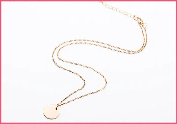 Simple Little Round Metallic Medal Golden Silver Plated Necklace Choker for Women