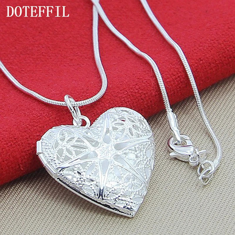 DOTEFFIL 925 Sterling Silver Photo Frame Pendant Necklace 18/20/22/24 Inch Snake Chain For Woman Charm Wedding Fashion Jewelry