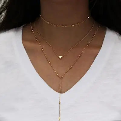 simple Golden Love Heart Necklace For Women Multi-layer Ball Neck Necklace Collier Necklace Ras Du Cou Femme Statement Necklace