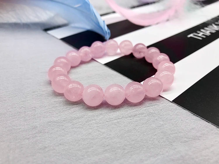 Wholesale Pink Rose Powder crystal Quartz Natural Stone Streche Bracelet Elastic Cord Pulserase Jewelry Beads Lovers woman Gift