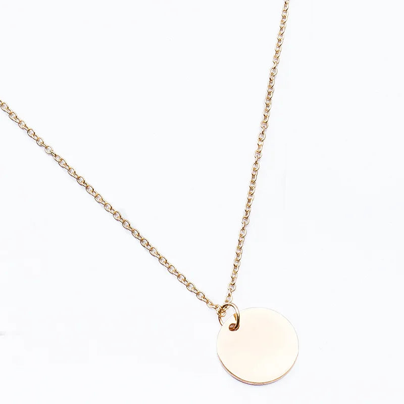 Simple Little Round Metallic Medal Golden Silver Plated Necklace Choker for Women