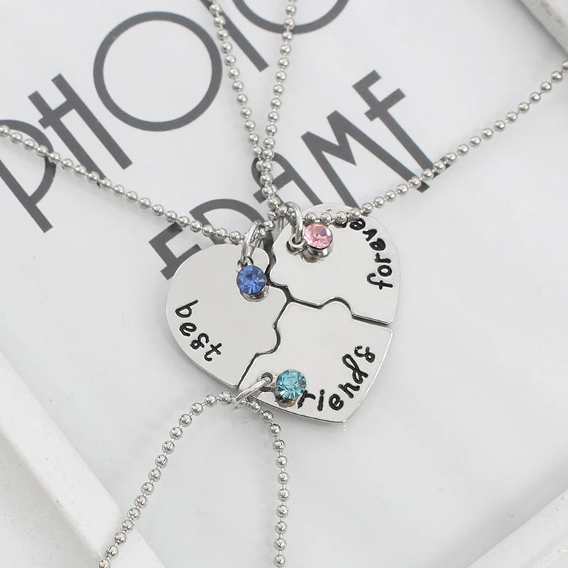 3 Pieces / Set Of Best Friends Forever Letter Pendant Commemorative Friendship 3 Color Rhinestone Chain Necklace