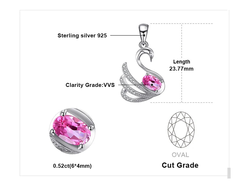 JewelryPalace Swan Oval Natural Pink Topaz 925 Sterling Silver Pendant Necklace for Woman Gemstone Fine Jewelry Without Chain