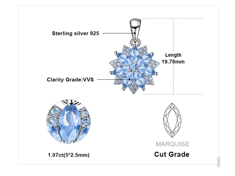 JewelryPalace Flower 1.2ct Created Blue Spinel 925 Sterling Silver Pendant Necklace for Woman Fashion Gift Fine Jewelry No Chain