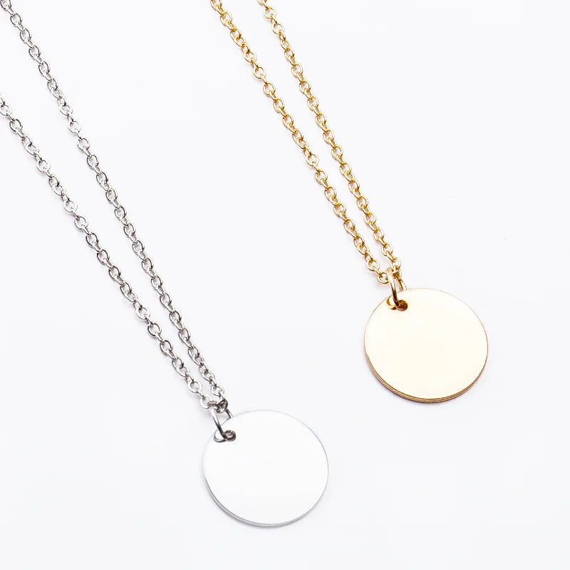 Simple Little Round Metallic Medal Golden Silver Plated Necklace Choker for Women