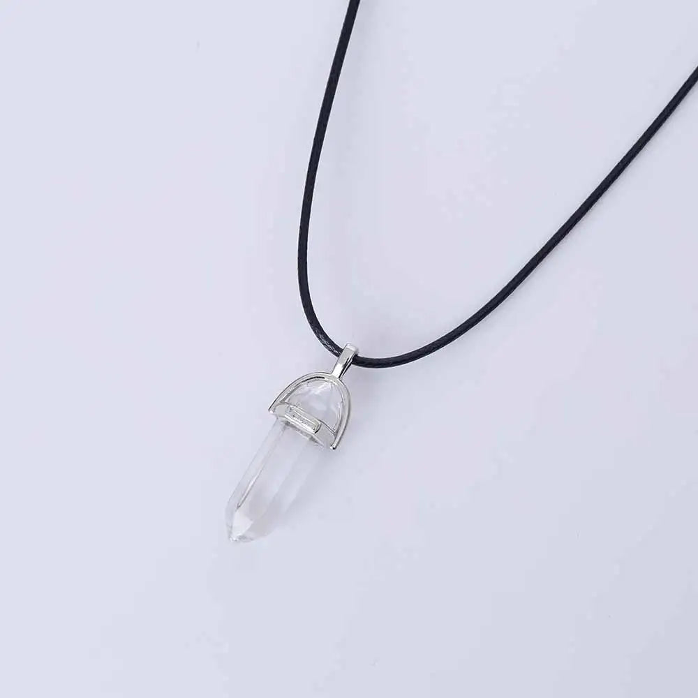 KISSWIFE Hexagonal Column Natural Crystal Tiger Eye Pendent Necklaces For Women PU Leather Chain Stone Choker Necklace Jewelry