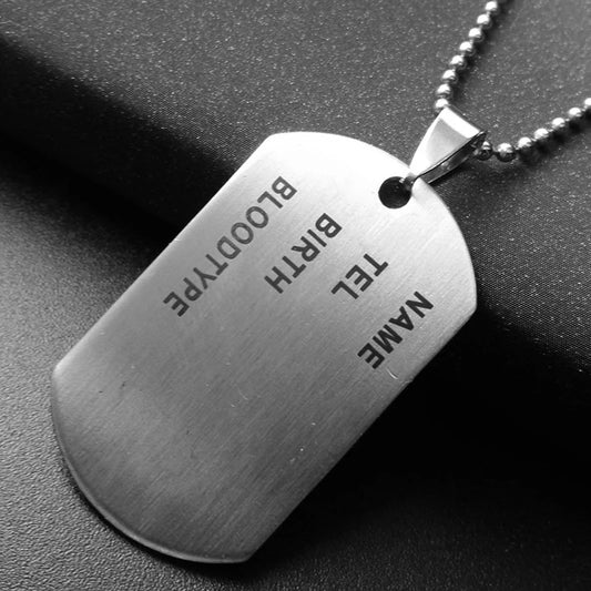 1pc Military Army ID Tag Badge Name Pet Dog Tags Pendant Man Metal Color Stainless Steel Chain Necklace Charm Men Jewelry Gifts