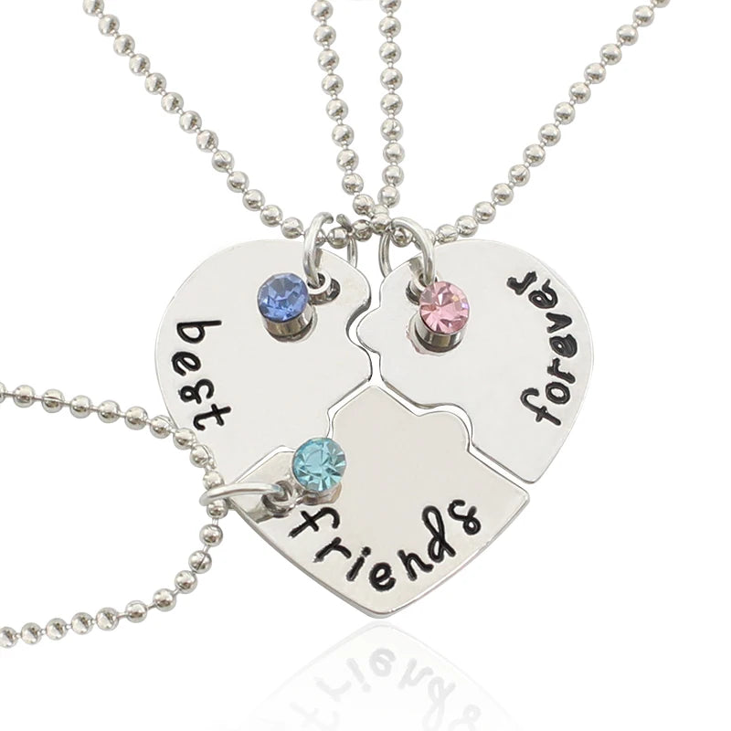 3 Pieces / Set Of Best Friends Forever Letter Pendant Commemorative Friendship 3 Color Rhinestone Chain Necklace