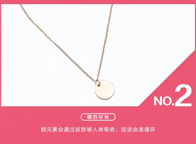 Simple Little Round Metallic Medal Golden Silver Plated Necklace Choker for Women