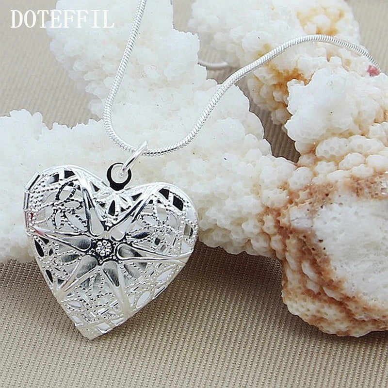 DOTEFFIL 925 Sterling Silver Photo Frame Pendant Necklace 18/20/22/24 Inch Snake Chain For Woman Charm Wedding Fashion Jewelry