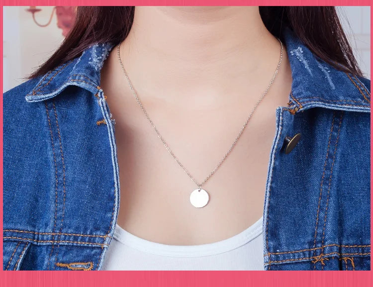 Simple Little Round Metallic Medal Golden Silver Plated Necklace Choker for Women