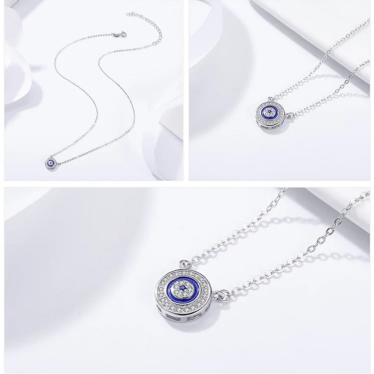 BAMOER Hot Sale 100% 925 Sterling Silver Blue Lucky Eye Guardian Eye Pendant Necklace for Women Clear CZ Fine Jewelry SCN165