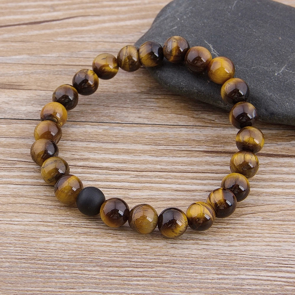 TYO Custom Female Male Marble Bead Tiger Eye Bead Blue Bead Lava Natural Stone Bead Bracelet Wide 8MM Stone Handmade Jewelry