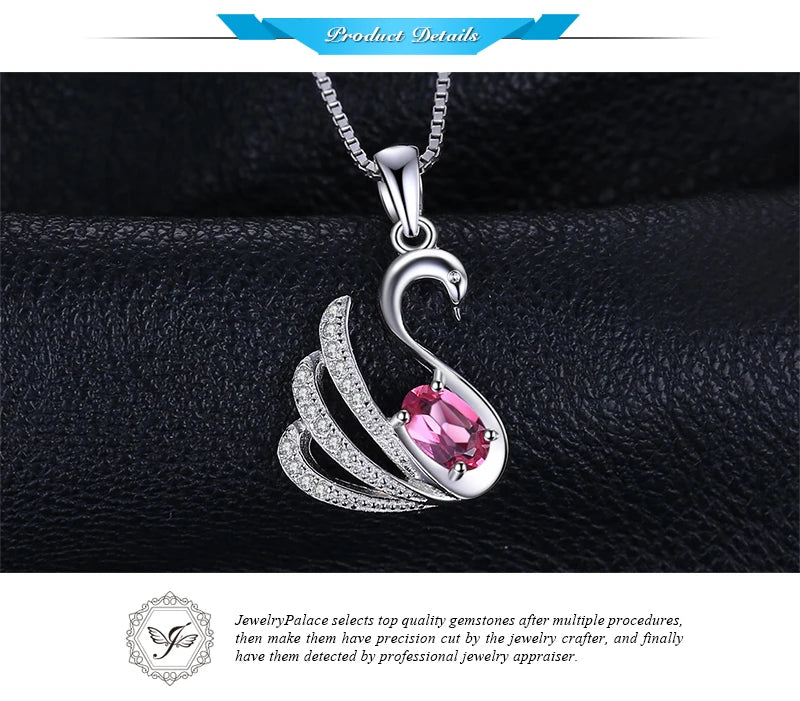 JewelryPalace Swan Oval Natural Pink Topaz 925 Sterling Silver Pendant Necklace for Woman Gemstone Fine Jewelry Without Chain