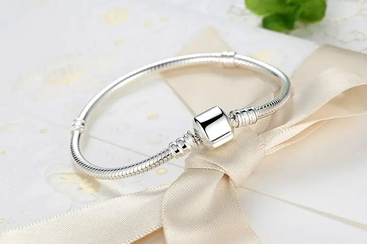 BAMOER TOP SALE Authentic 100% 925 Sterling Silver Snake Chain Bangle & Bracelet for Women Luxury Jewelry 17-22CM PAS902