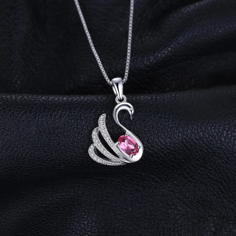 JewelryPalace Swan Oval Natural Pink Topaz 925 Sterling Silver Pendant Necklace for Woman Gemstone Fine Jewelry Without Chain