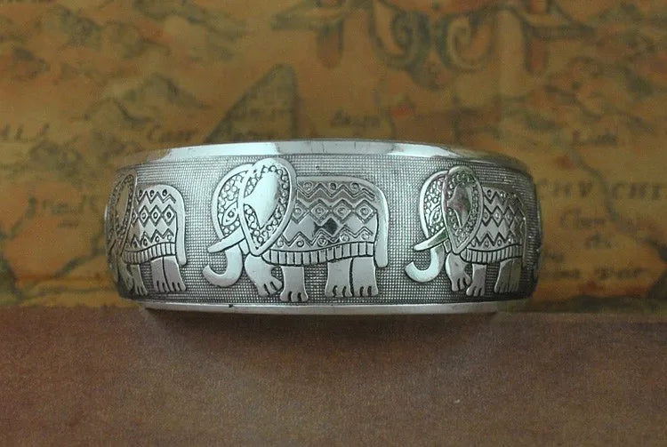 Vintage Cuff Bracelet Tibetan Silver Plated Carved Flower Geometric Animal Opening Bangle Adjustable Indian Jewelry Women Gifts