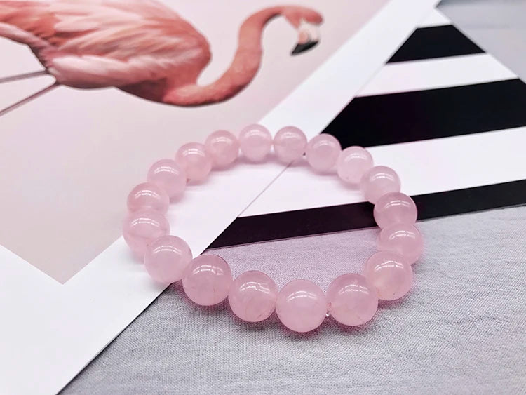 Wholesale Pink Rose Powder crystal Quartz Natural Stone Streche Bracelet Elastic Cord Pulserase Jewelry Beads Lovers woman Gift