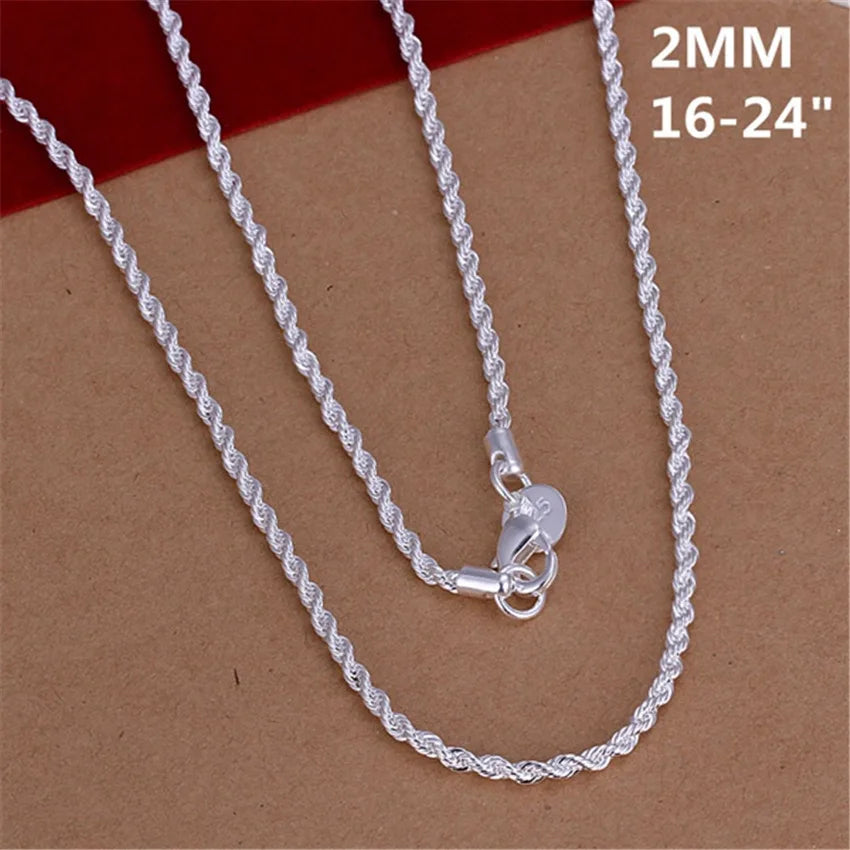 16-24INCHES Free shipping Beautiful fashion Elegant silver color women men 2MM chain cute Rope Necklace Can for pendant ,N226