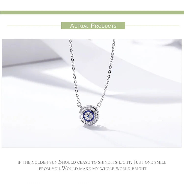 BAMOER Hot Sale 100% 925 Sterling Silver Blue Lucky Eye Guardian Eye Pendant Necklace for Women Clear CZ Fine Jewelry SCN165