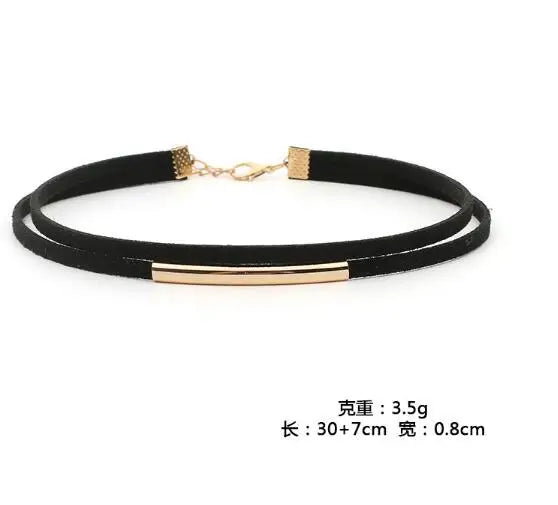 2019 New Fashion Bending Tube Velvet Choker Necklace Double Layer Style Torque Black Short Leather Necklace Charm Collier Femme